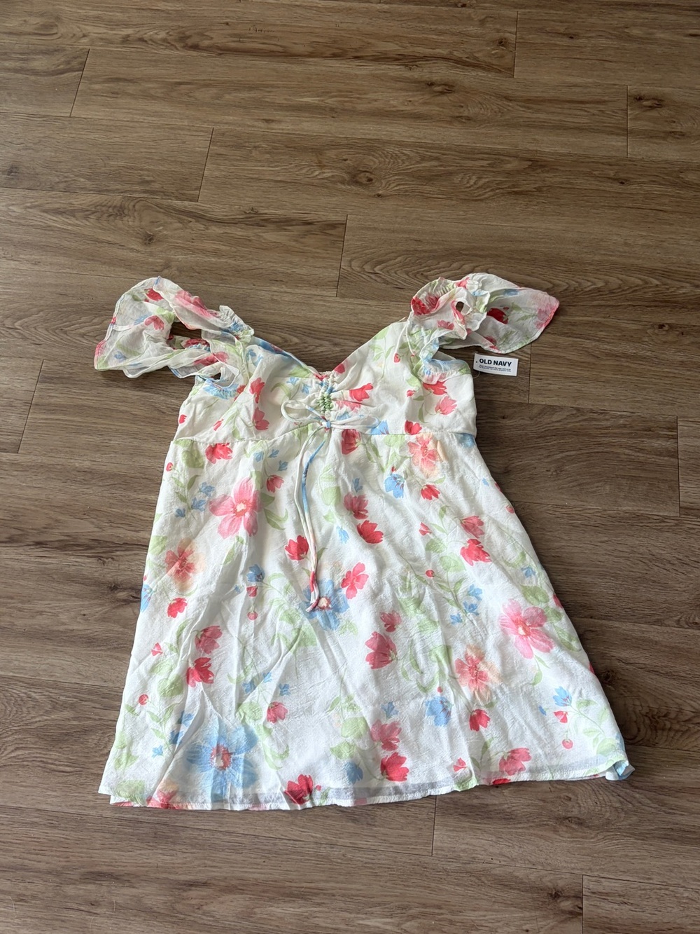 Old Navy White Floral Tie-Front Girls Tank Top with Pink, Blue & Green Flowers